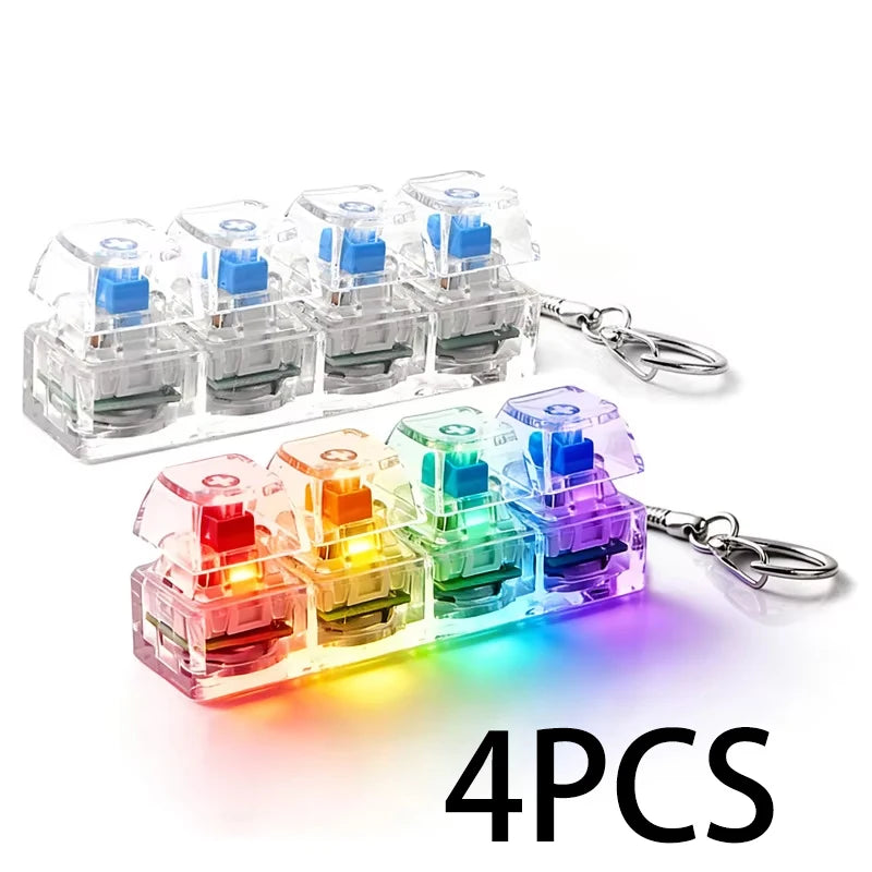 FTCY 4 Keys Mechanical Keyboard Keychain Fidget Toy With Lights For Adult To Relief Stress Decompression Calming Accessories