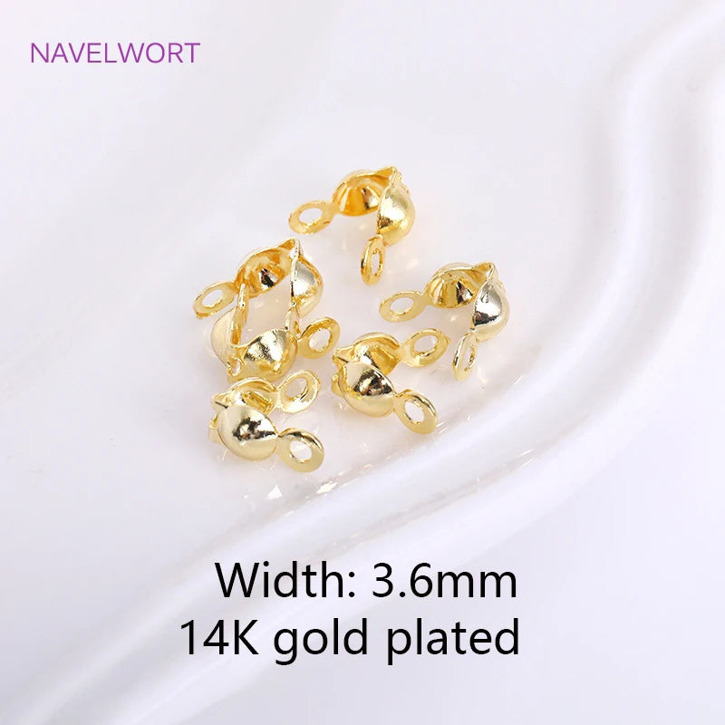 18K Gold Plated Brass 3.6mm Double-Cup Bead Tip with Two Rings,Calotte Crimp Beads For Jewelry Making Findings DIY Accessories
