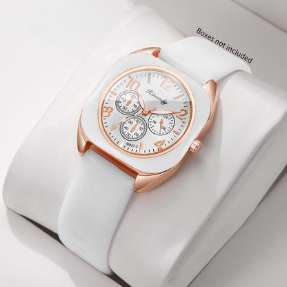 Fashion Women Square Quartz Watch Candy Color Silicone Strap Decorative Three Dials Wristwatches Relogio Feminino（Without Box）