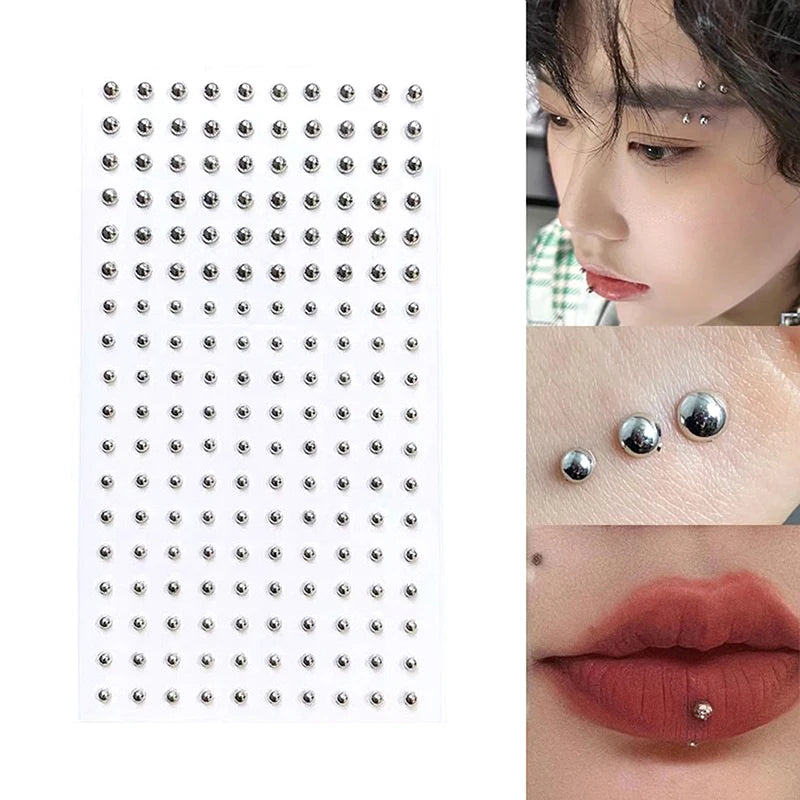 165/180Pcs Sparkly Crystal Nose Studs Set Stick On Rhinestone Body Lip Gems Fake Non Piercing Decoration For Women And Teens