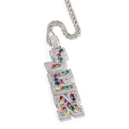 Uwin Custom Vertical Initial Letter Pendant Mixed Inlay Irregular Shape Cubic Zircon NamePlate Necklace Hiphop Jewelry