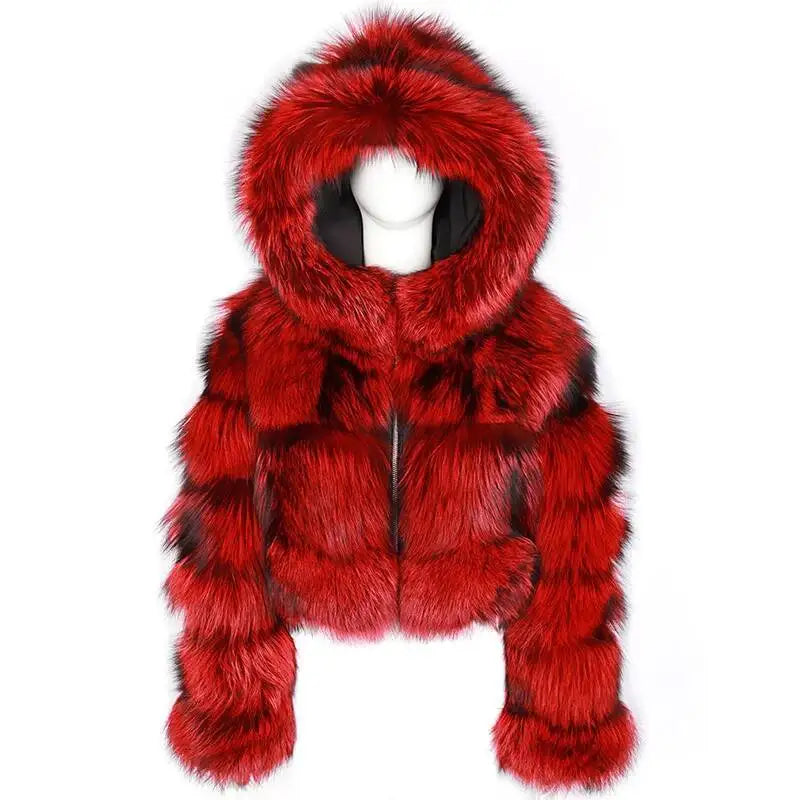 S-6XL Women Coat Autumn Winter Short Hooded Faux Fox Fur Coat Thick Warm Outerwear Fake Fur Woman Jackets Ladies Furry Coats
