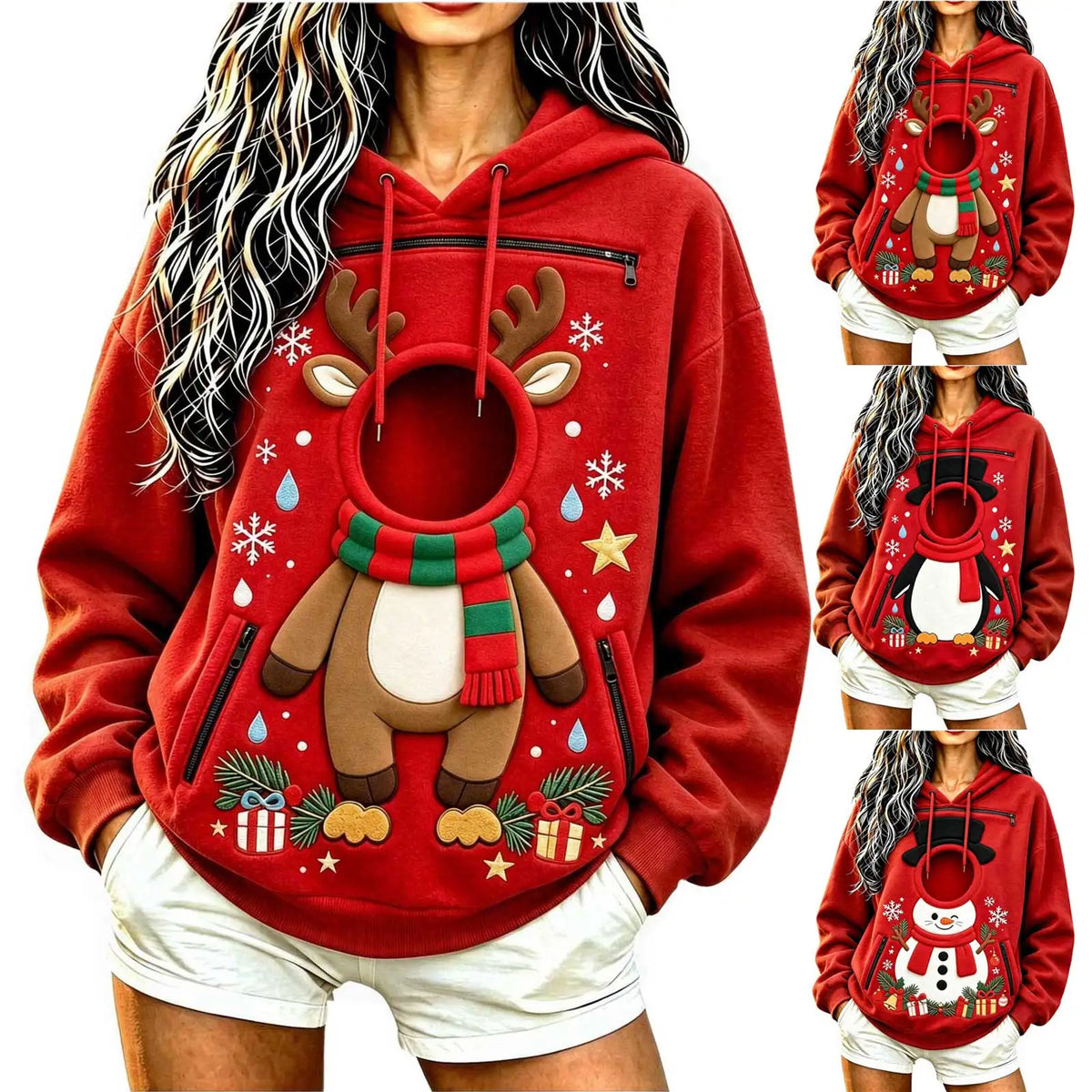 Pet Carrier Hoodie Men And Women Matching Christmas Funny And Cute Pattern Pet Pocket Hooded Sweatshirt