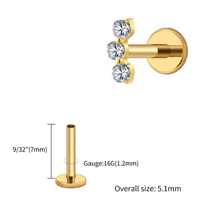 Right Grand ASTM F136 Titanium Triple CZ Helix Tragus Flat Back Earring 16G Dainty Ear Climber Cartilage Stud Piercing Jewelry