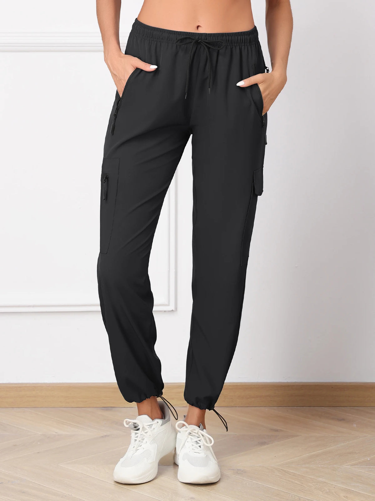 Hiking Pants For Women Cargo Quick Dry Water Resistant Elastic Waist Zip Pockets, Travel Work Lightweight Running