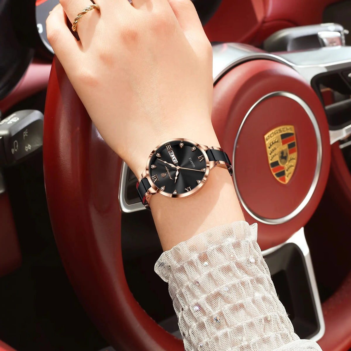 POEDAGAR Fashion Elegant Women Watches Week Date High Quality Waterproof Ladies Quartz Watch Stainless Steel Watch For Woman+Box