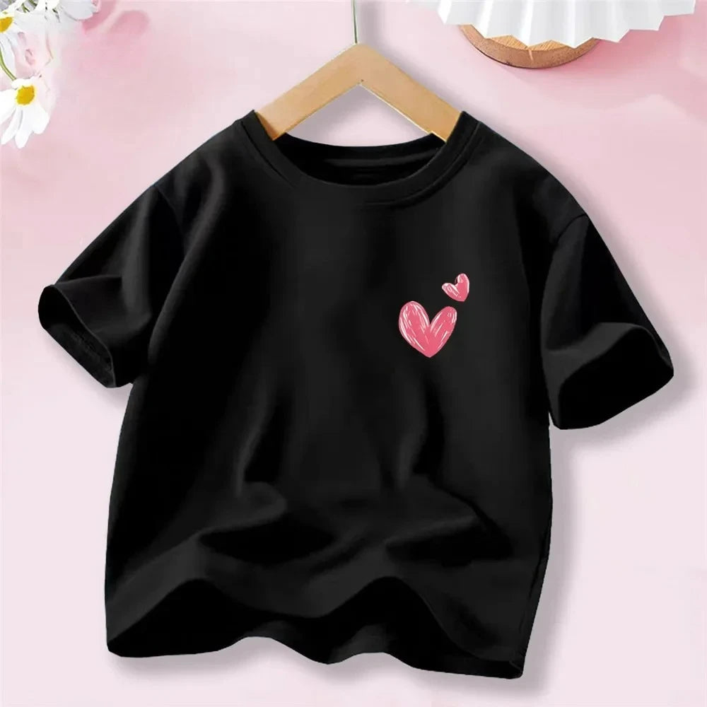 Sweet Heart Print T-Shirt Crew Neck Short Sleeve T-Shirt Casual Every Day Tops Girls Clothing Fashion Teens Sport Clothes
