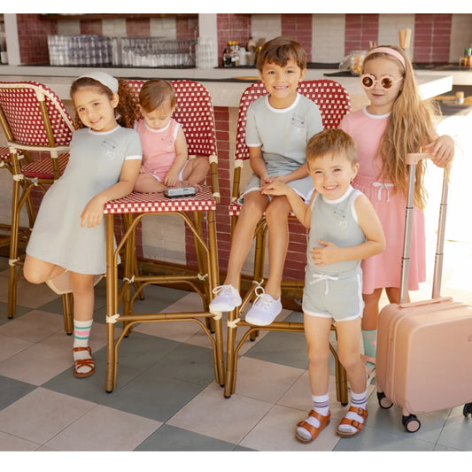 AP SS26 Ringer stamp jersey cotton collection summer boys girls fashion casual clothing dress set shirt family matching clothes