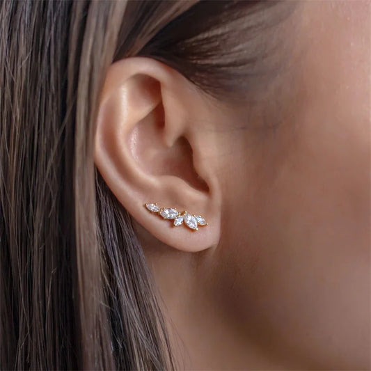 Huitan Dainty Stud Earrings with Crystal Cubic Zirconia Simple Stylish Ear Piercing Earrings for Women Trendy Jewelry Drop Ship