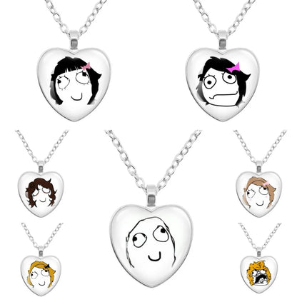 Rage Comic Necklace Derp Face Trollface Funny Meme Cartoon Glass Heart Shape Pendant Chain Necklace Charm Jewelry Collect Gift