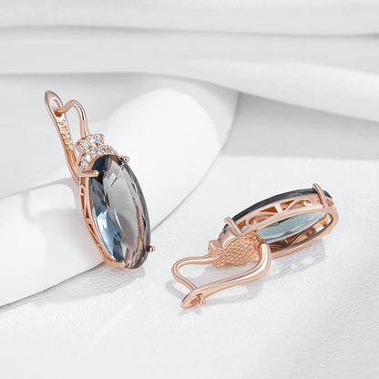 Kinel Hot Grey Big Oval Drop Dangle Earrings For Women 585 Rose Gold Color With Natural Zircon High Quality Daily Fine Jewelry