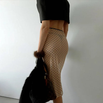 Sexy High End Polka Dot Mesh See Through Skirt Women Summer Fashion Perspective High Waist Slim Half Skirt