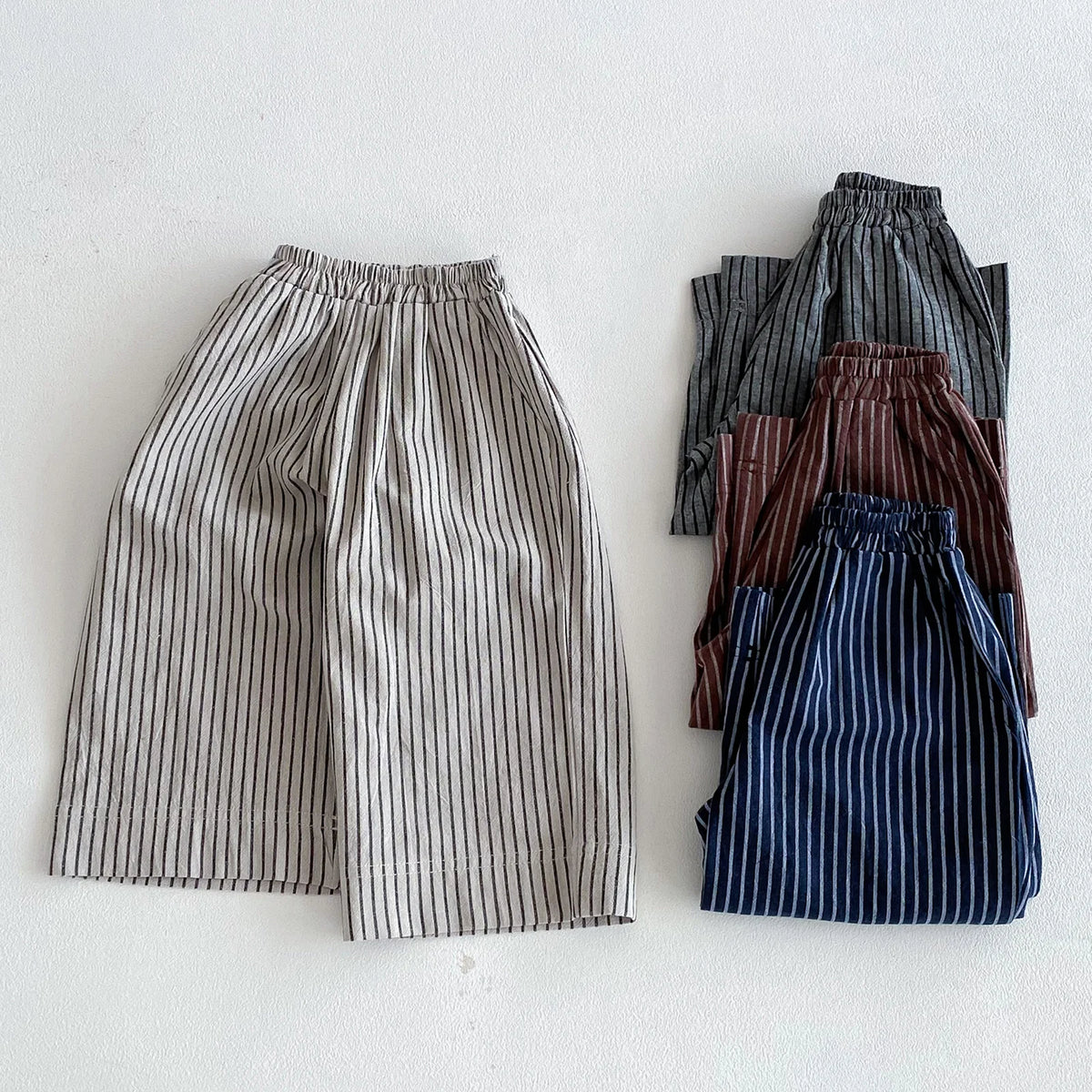 Boys Girls Linen Cotton Stripe Trousers For Children's Clothes Fall Spring Boy Loose Casual Harem Pants Kids Long Pants for 1-7T