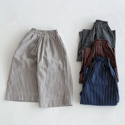 Boys Girls Linen Cotton Stripe Trousers For Children's Clothes Fall Spring Boy Loose Casual Harem Pants Kids Long Pants for 1-7T