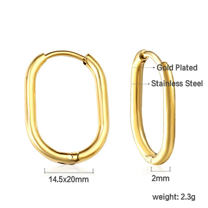 LUXUSTEEL Simple Rectangle U-Shaped Round Cirlcle Hoop Earrings For Women 12/14/16MM Anti-allergy Earrings