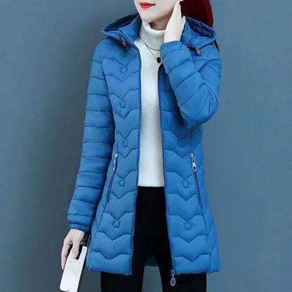 Winter Down Cotton Jacket Thick Warm Parkas Women Hooded Coat Long Sleeve Casual Overcoat Cotton-padded Jacket Female Outerwear