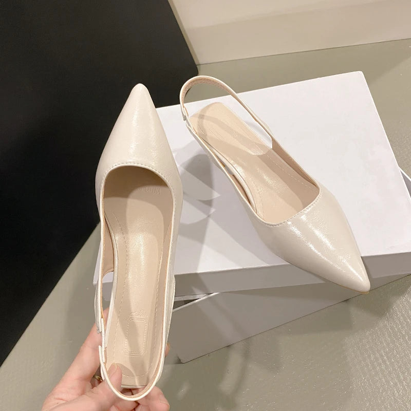 Fashion Female Shoes  New Women's Pumps Solid Color Simple Mid Heel Shoes Sexy Pointed Toe Slingback Elegant Dress Shoes