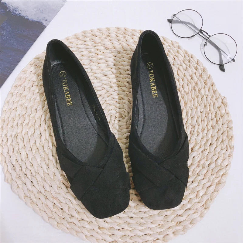Flat Shoes for Women 2025 Spring New Square Head Velvet Flock Leather Loafers Women Flats Size 32 33 34 44 45 46 Zapatos Mujer