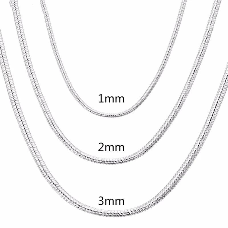 45-60cm 925 Sterling Silver 1MM/2MM/3MM solid Snake Chain Necklace For Men Women Fashion Jewelry for pendant free shipping