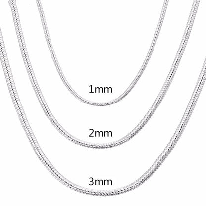 45-60cm 925 Sterling Silver 1MM/2MM/3MM solid Snake Chain Necklace For Men Women Fashion Jewelry for pendant free shipping