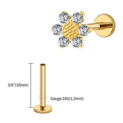 Right Grand ASTM F136 Titanium 16G Mini Sunflower Cartilage Earring Dainty Flower CZ Helix Conch Earlobe Piercing Labret Stud