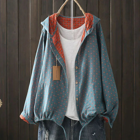 Women's Printed Hooded Button-Front Shirt