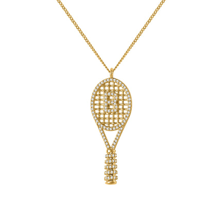 Qitian Custom Initial A‑Z Tennis Racket Necklace 18KGoldPlated Stainless Steel Zircon Pendant Fashion Sport Jewelry Gift Women