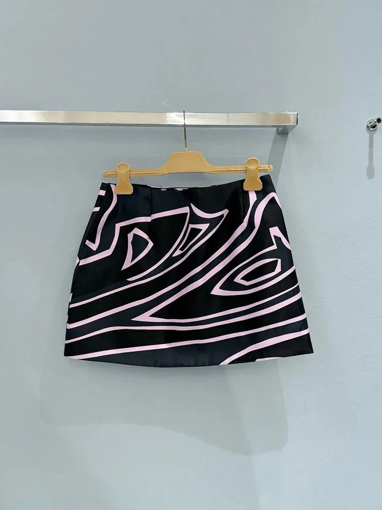 Summer Fashion Party Vintage Pattern Print Silk Mini Pencil Skirt Women's Low Waist Slim Buckle Strap Buttock Covering Skirt