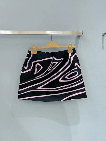 Summer Fashion Party Vintage Pattern Print Silk Mini Pencil Skirt Women's Low Waist Slim Buckle Strap Buttock Covering Skirt
