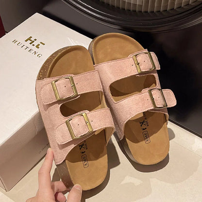 Smile Women's Sandals New Summer Soft-soled Platform Sandals Roman-style Slippers With Belt-buckle Popular Slip-on Flat Slippers