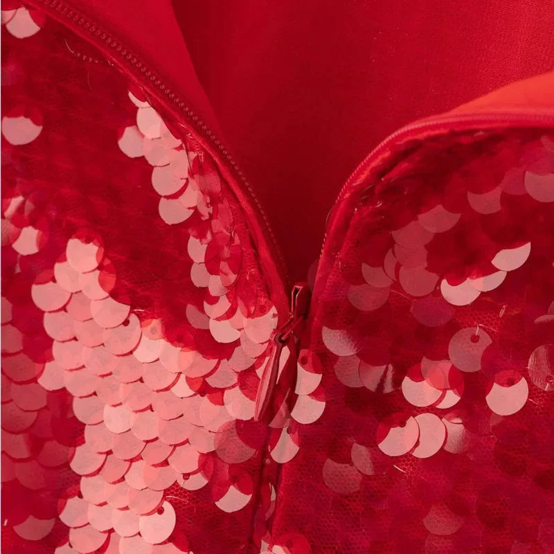 High Waist Bead Embellishment Long Skirt Women Red Sequins Slim Fit Slit Simple Temperament Midi Skirts Lady Elegant Party Skirt