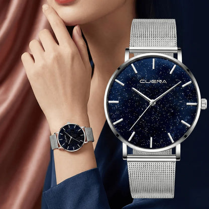 Top Brand Women Watches New Flash Stars Stainless Steel Mesh Quartz Watch Fashion Casual Ladies Wristwatches Clock Montre Femme