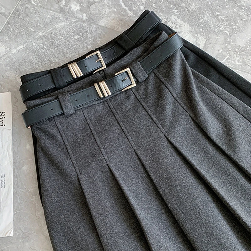 1pcs Women Skirts Vintage High Waist Elastic Pleated Skirt Black Design Chic Long A-line Skirt Spring Summer Fashion Clothes