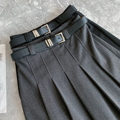 1pcs Women Skirts Vintage High Waist Elastic Pleated Skirt Black Design Chic Long A-line Skirt Spring Summer Fashion Clothes