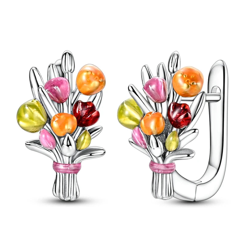 Original 925 Sterling Silver Hoop Earrings Women's Fashion Jewelry Butterfly Iris Lily of the Valley Tulip Flower Luxury Earring