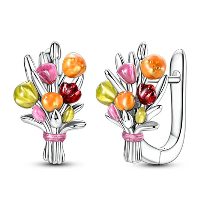Original 925 Sterling Silver Hoop Earrings Women's Fashion Jewelry Butterfly Iris Lily of the Valley Tulip Flower Luxury Earring