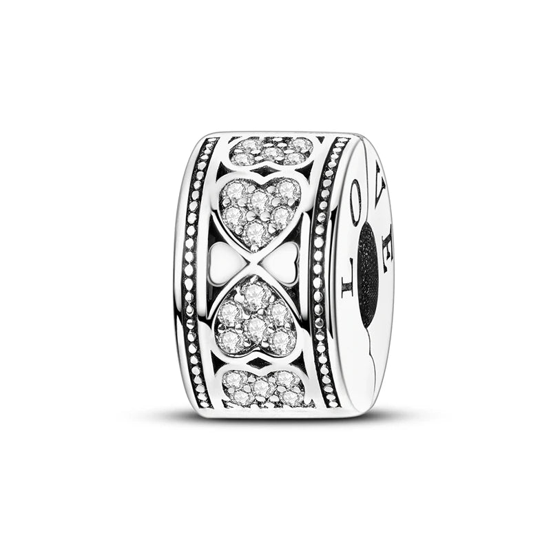 Original 925 Sterling Silver Clip Charm Inlaid Zircon Cat Butterfly Charm Silicone Spacer Beads For Women Bracelet DIY Jewelry