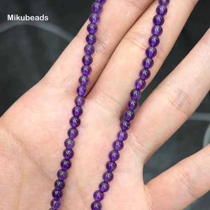 Wholesal Natural 4mm 3A Amethyst Quartz Crystal Smooth Round Stone Loose Beads For Making Jewelry DIY Necklace Strand 15"