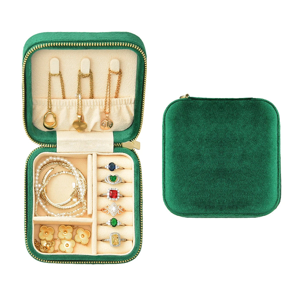 TAIMY Luxury Velvet Jewelry Box Mini Portable Travel Personalise Custom Logo Jewellery Box Square Ring Earrings Storage Case
