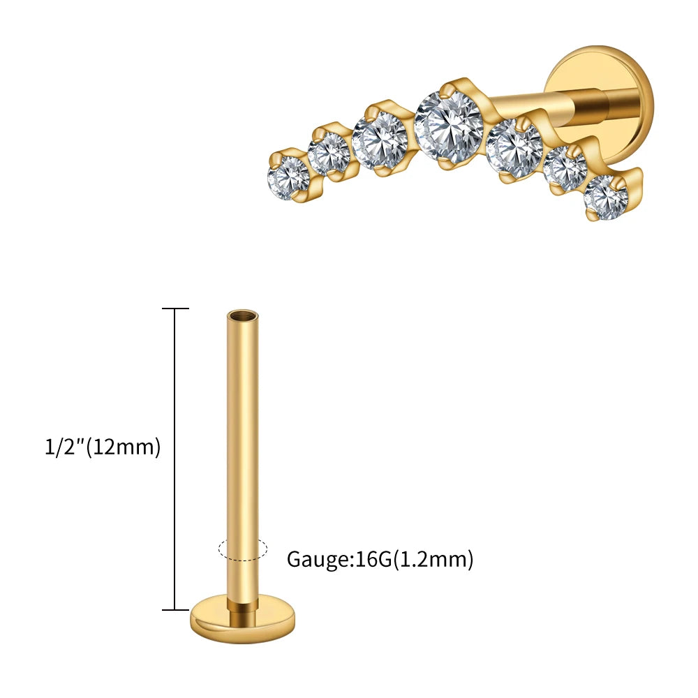 Right Grand ASTM F136 Titanium 16G CZ Cluster Climber Stud Earring Labret Helix Tragus Cartilage Stud Flatback Piercing