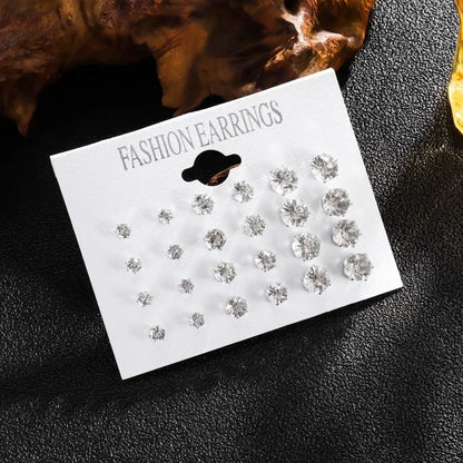 New 12 Pair/Pack White Shiny Wedding Stud Earrings Set For Women Men Crystal Jewelry Accessories Oorbellen Jewelry Earrings