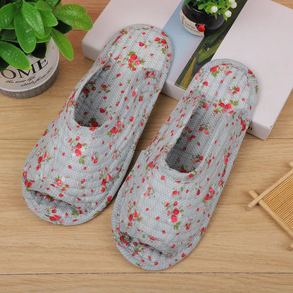 Women's indoor slippers, spring and autumn soft cotton slippers, women's retro floral home bedroom slippers