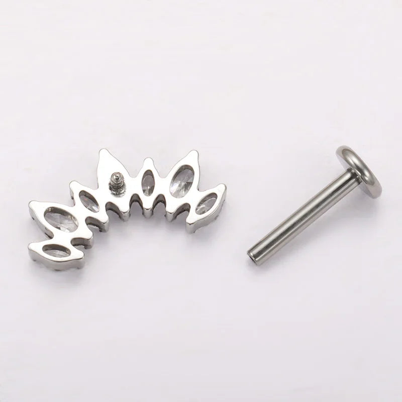 ASTM F136 Titanium Ear Climber Cartilage Helix Earring 16G Curved Marquise CZ Tragus Labret Stud Flat Back Piercing Body Jewelry