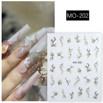 5D Embossed Nail Art Decals Elegant Petals Florals Daisy Flowers Leaves Adhesive Sliders Stickers For Manicure Tips Decoration