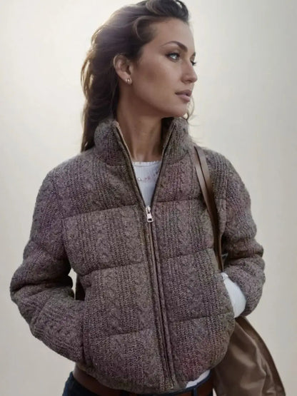 Women's Luxury Vintage Winter Loose Turtleneck Zipper Padded Coats Lady Elegant High Quality Knitted Thicken Warm Jackets Parkas