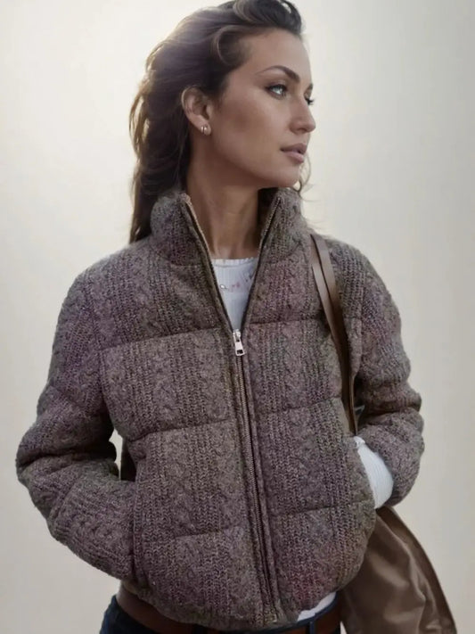 Women's Luxury Vintage Winter Loose Turtleneck Zipper Padded Coats Lady Elegant High Quality Knitted Thicken Warm Jackets Parkas
