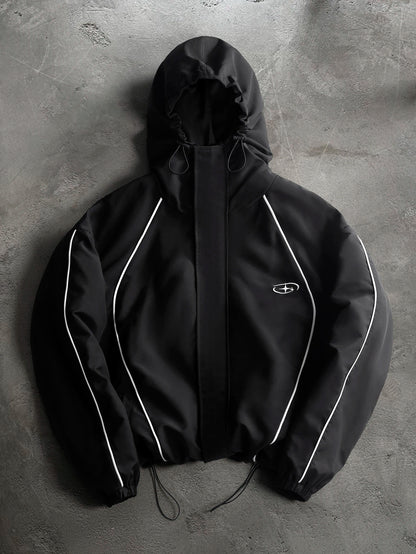 Men's & Women's Cropped Hooded Jacket Y2K Racing Color Block Zip‑Up Streetwear Windbreaker Outerwear S‑2XL