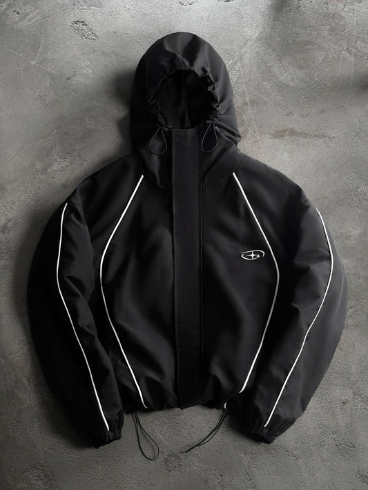 Men's & Women's Cropped Hooded Jacket Y2K Racing Color Block Zip‑Up Streetwear Windbreaker Outerwear S‑2XL