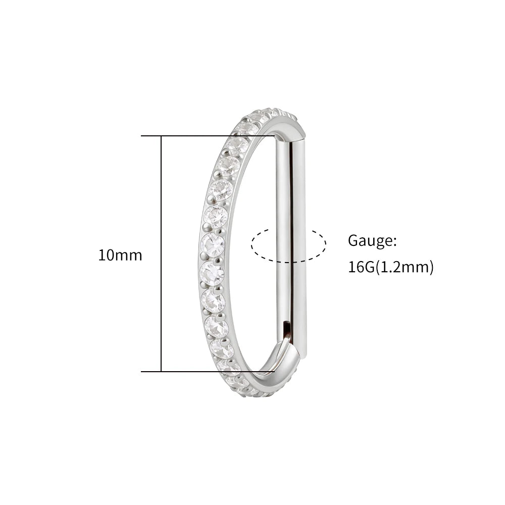 Right Grand ASTM F136 Titanium D Shape Nose Clicker with Full CZ 16G Hinged Segment Hoop Conch Helix Ear Piercing Body Jewelry