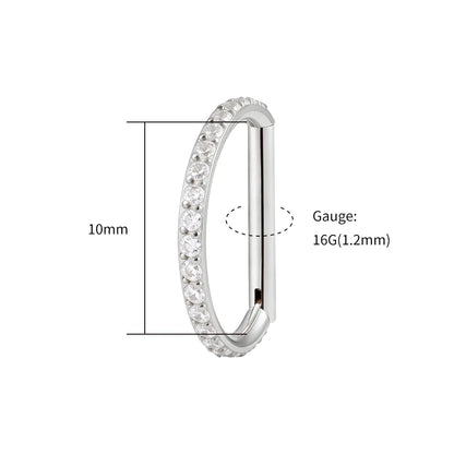 Right Grand ASTM F136 Titanium D Shape Nose Clicker with Full CZ 16G Hinged Segment Hoop Conch Helix Ear Piercing Body Jewelry